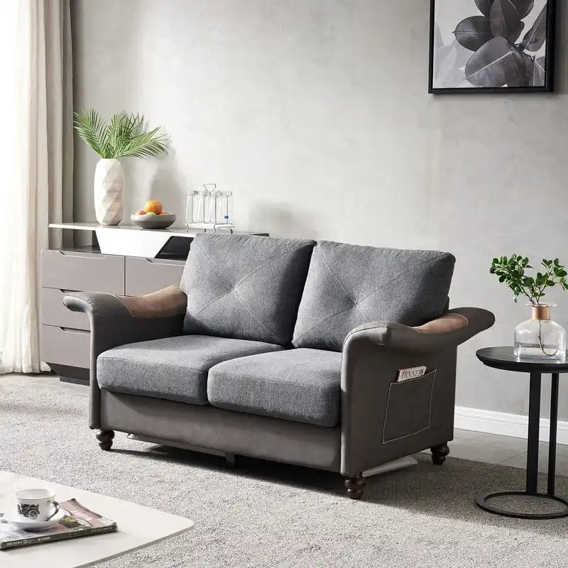 Fabric and Faux Leather Sofa with Removable Storage