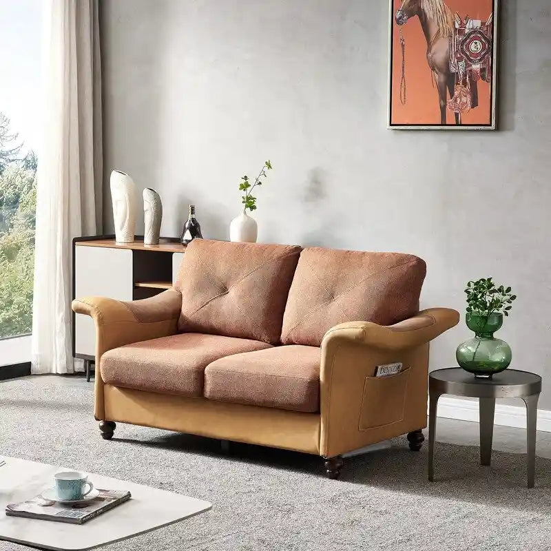 Fabric and Faux Leather Sofa with Removable Storage