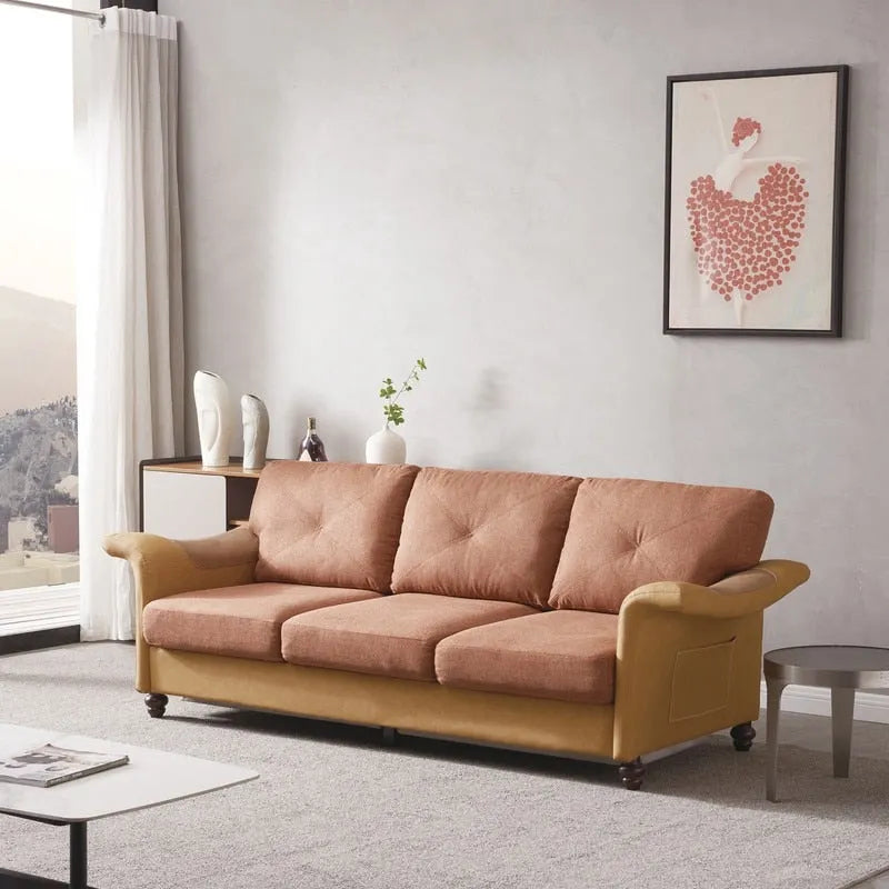 Fabric and Faux Leather Sofa with Removable Storage