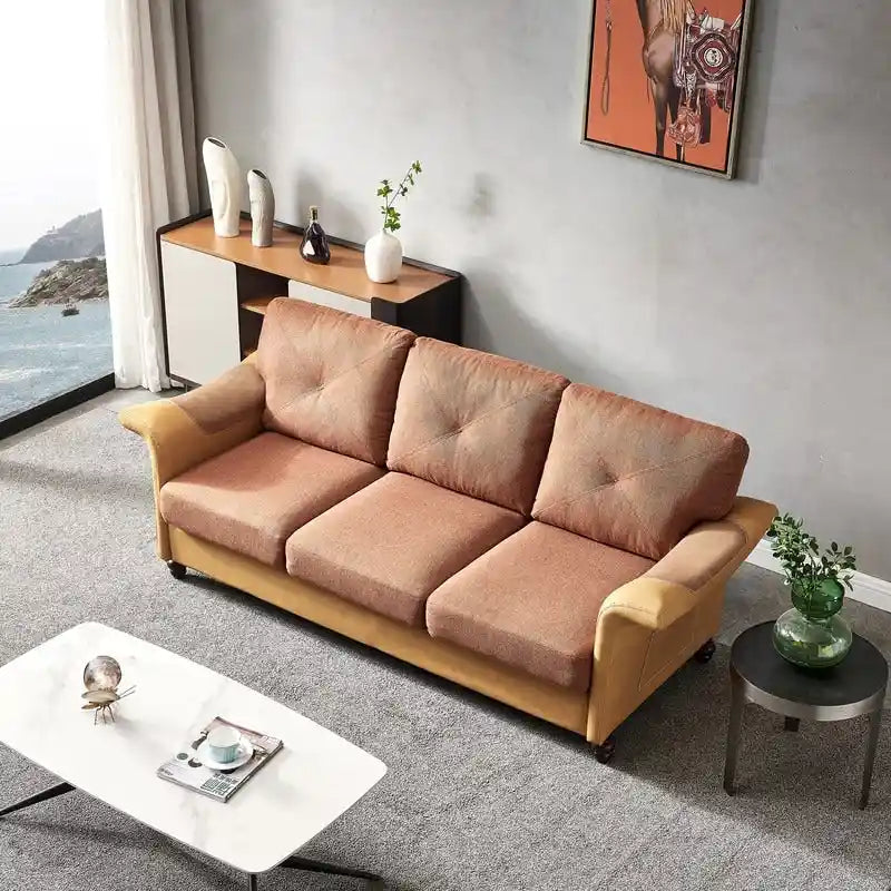 Fabric and Faux Leather Sofa with Removable Storage