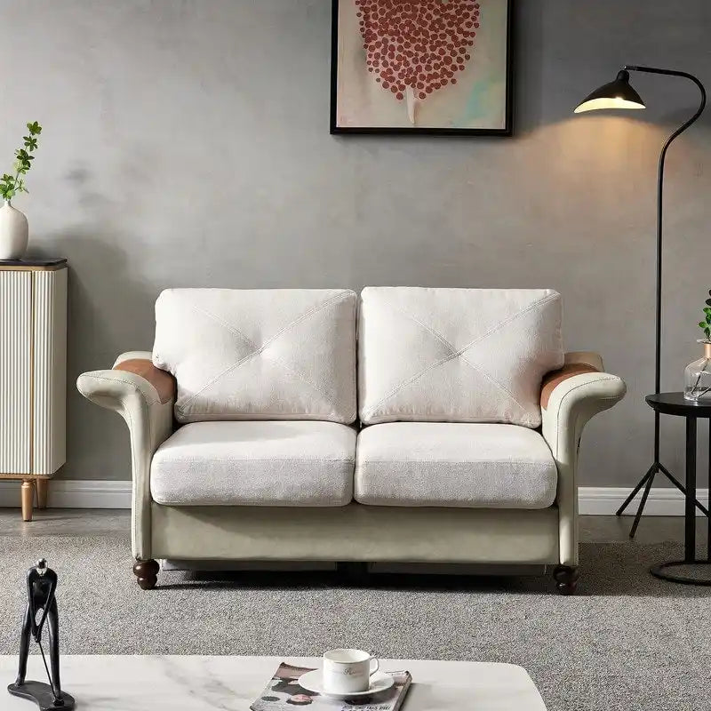 Fabric and Faux Leather Sofa with Removable Storage