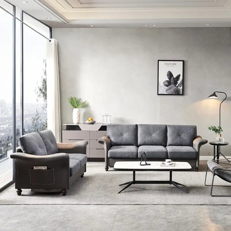 Fabric and Faux Leather Sofa with Removable Storage