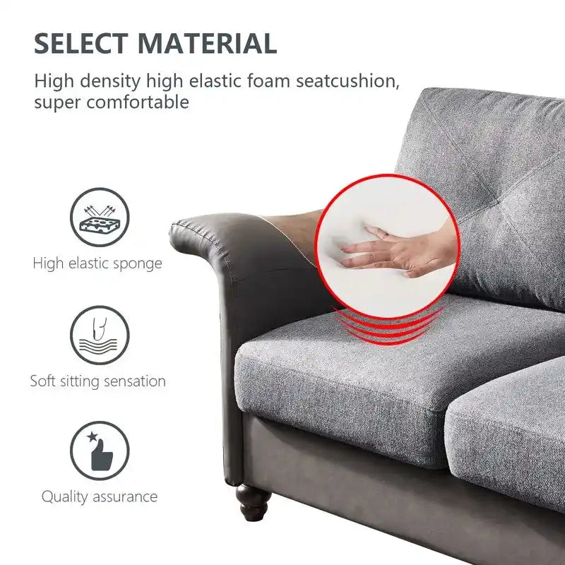 Fabric and Faux Leather Sofa with Removable Storage