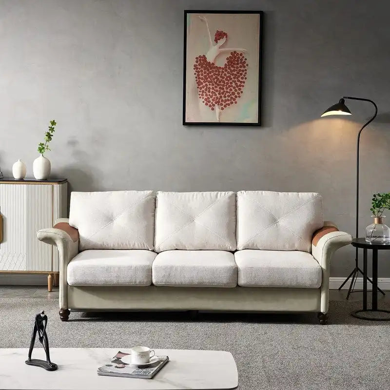 Fabric and Faux Leather Sofa with Removable Storage