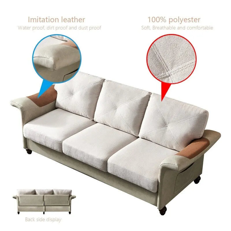 Fabric and Faux Leather Sofa with Removable Storage