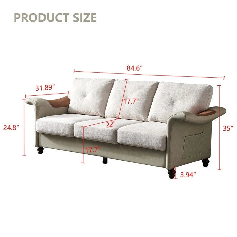 Fabric and Faux Leather Sofa with Removable Storage