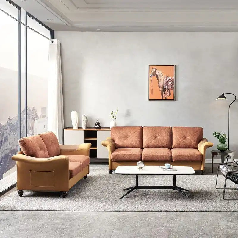 Fabric and Faux Leather Sofa with Removable Storage