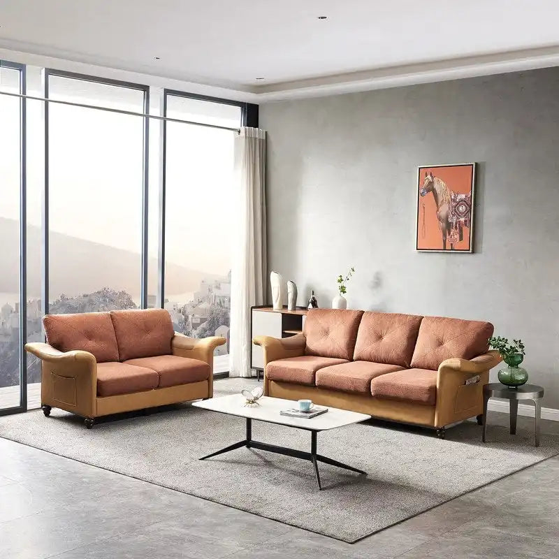 Fabric and Faux Leather Sofa with Removable Storage