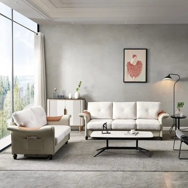 Fabric and Faux Leather Sofa with Removable Storage