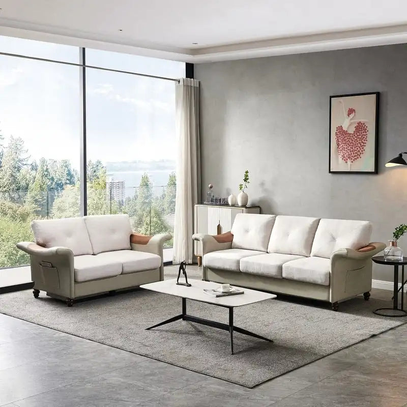 Fabric and Faux Leather Sofa with Removable Storage