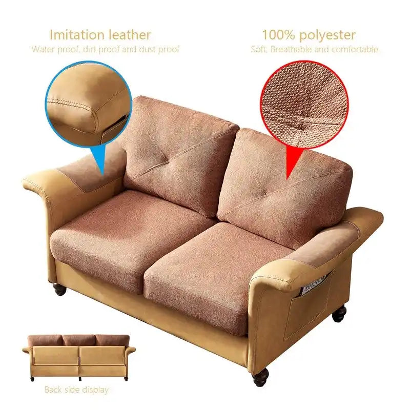 Fabric and Faux Leather Sofa with Removable Storage