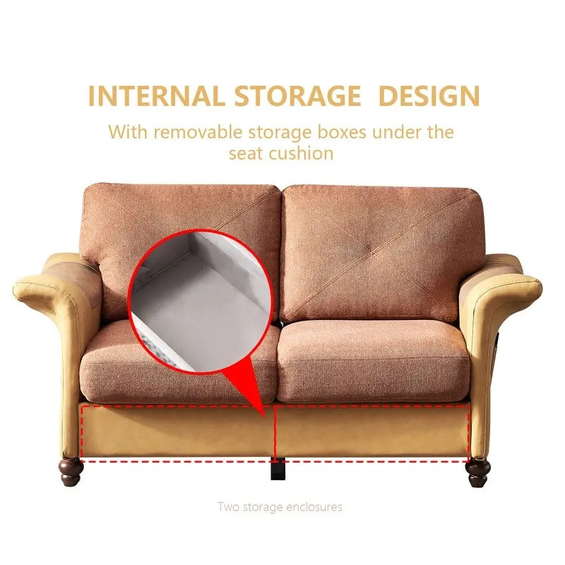 Fabric and Faux Leather Sofa with Removable Storage