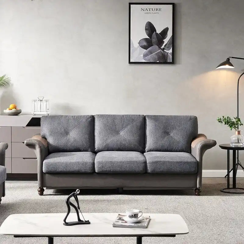 Fabric and Faux Leather Sofa with Removable Storage