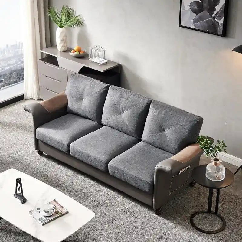 Fabric and Faux Leather Sofa with Removable Storage