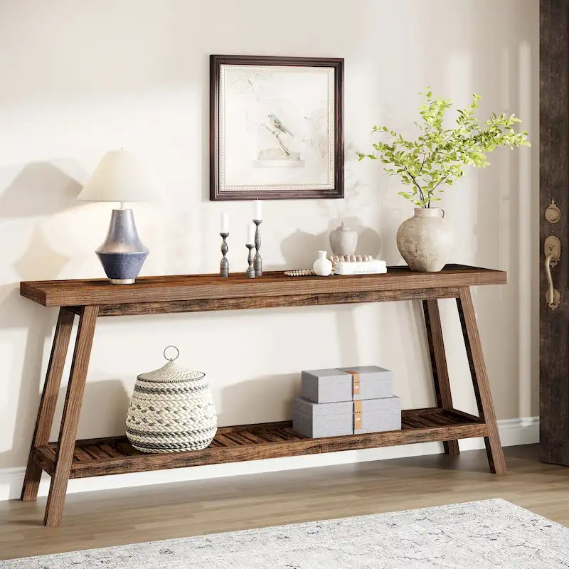 70.9-Inch 2-Tier Farmhouse Console Table
