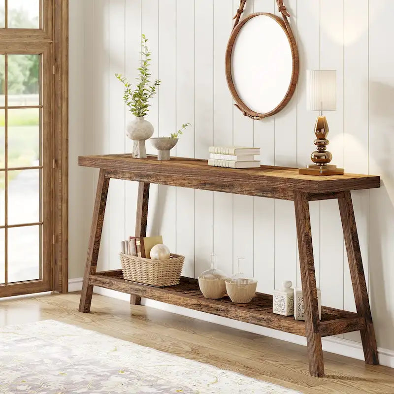 70.9-Inch 2-Tier Farmhouse Console Table