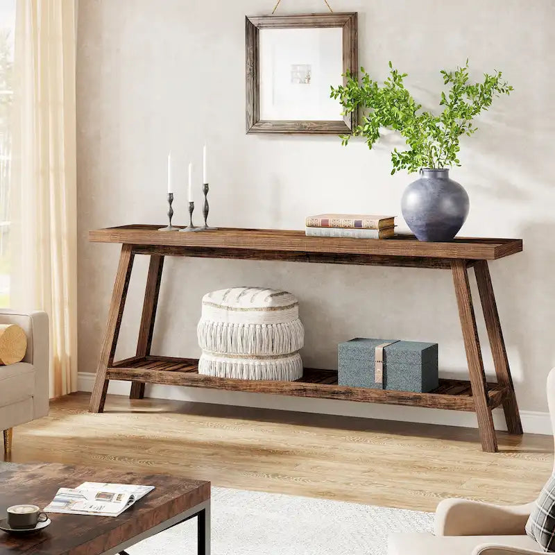 70.9-Inch 2-Tier Farmhouse Console Table