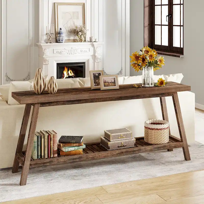 70.9-Inch 2-Tier Farmhouse Console Table