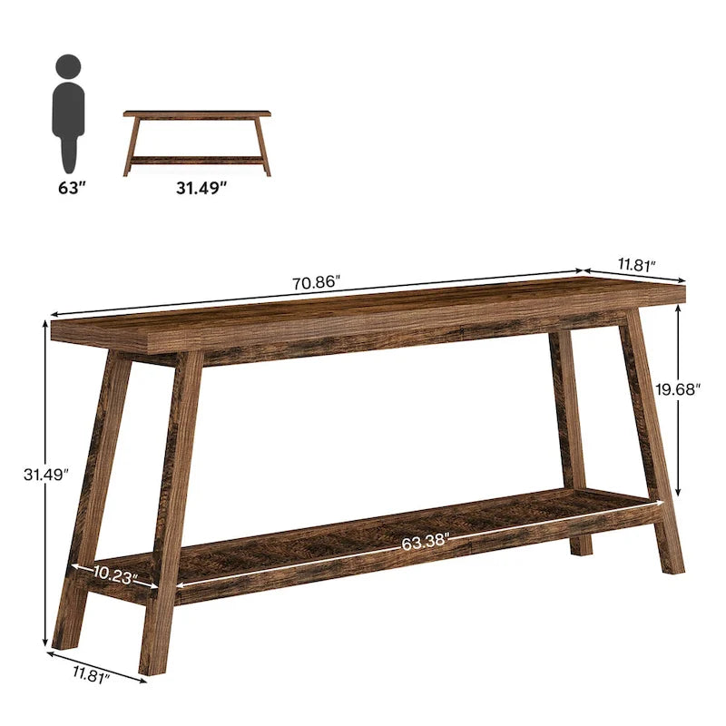 70.9-Inch 2-Tier Farmhouse Console Table