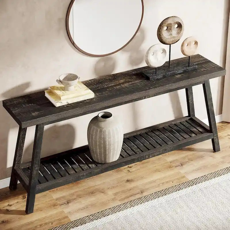 70.9-Inch 2-Tier Farmhouse Console Table