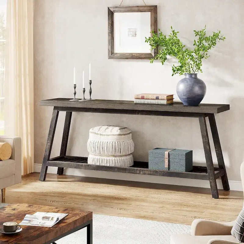 70.9-Inch 2-Tier Farmhouse Console Table
