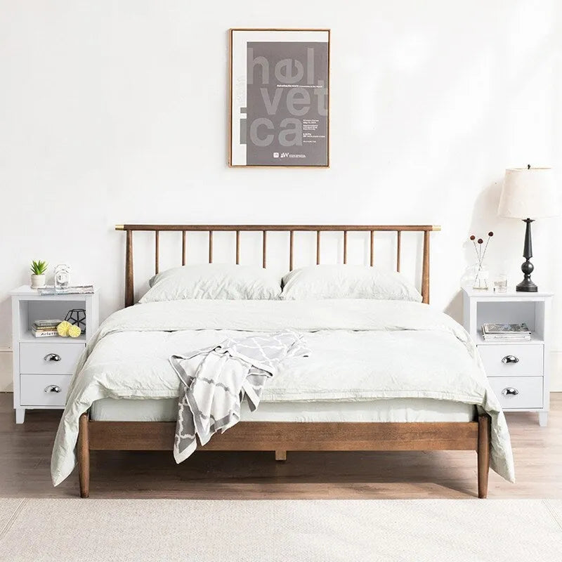 White MDF Nightstand with Two Drawers