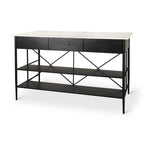 White Marble Kitchen Island with Black Iron Base