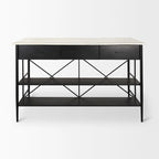White Marble Kitchen Island with Black Iron Base