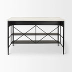 White Marble Kitchen Island with Black Iron Base