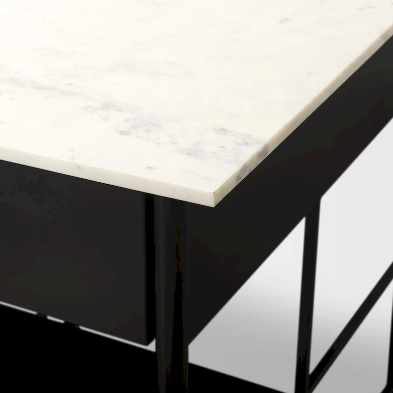 White Marble Kitchen Island with Black Iron Base