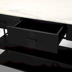 White Marble Kitchen Island with Black Iron Base