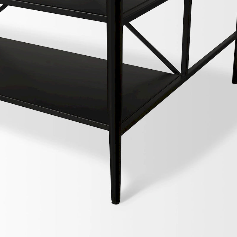 White Marble Kitchen Island with Black Iron Base