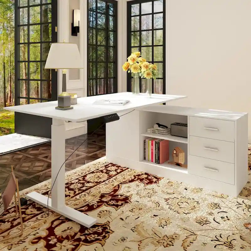 Electric Standing Desk with Storage Cabinet, 63 x 31.5