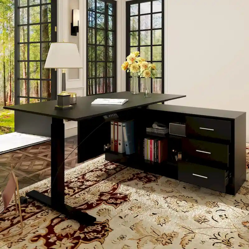 Electric Standing Desk with Storage Cabinet, 63 x 31.5