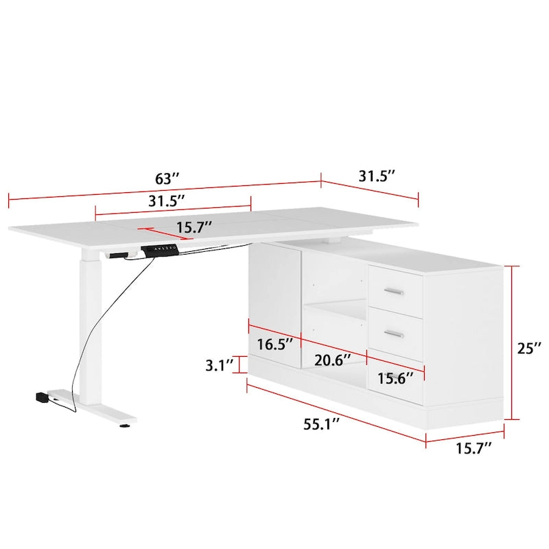 Electric Standing Desk with Storage Cabinet, 63 x 31.5