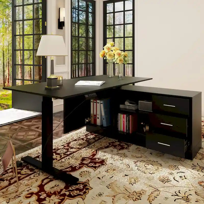 Electric Standing Desk with Storage Cabinet, 63 x 31.5