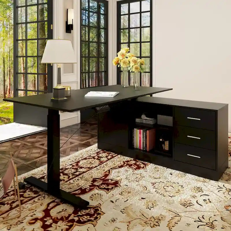 Electric Standing Desk with Storage Cabinet, 63 x 31.5