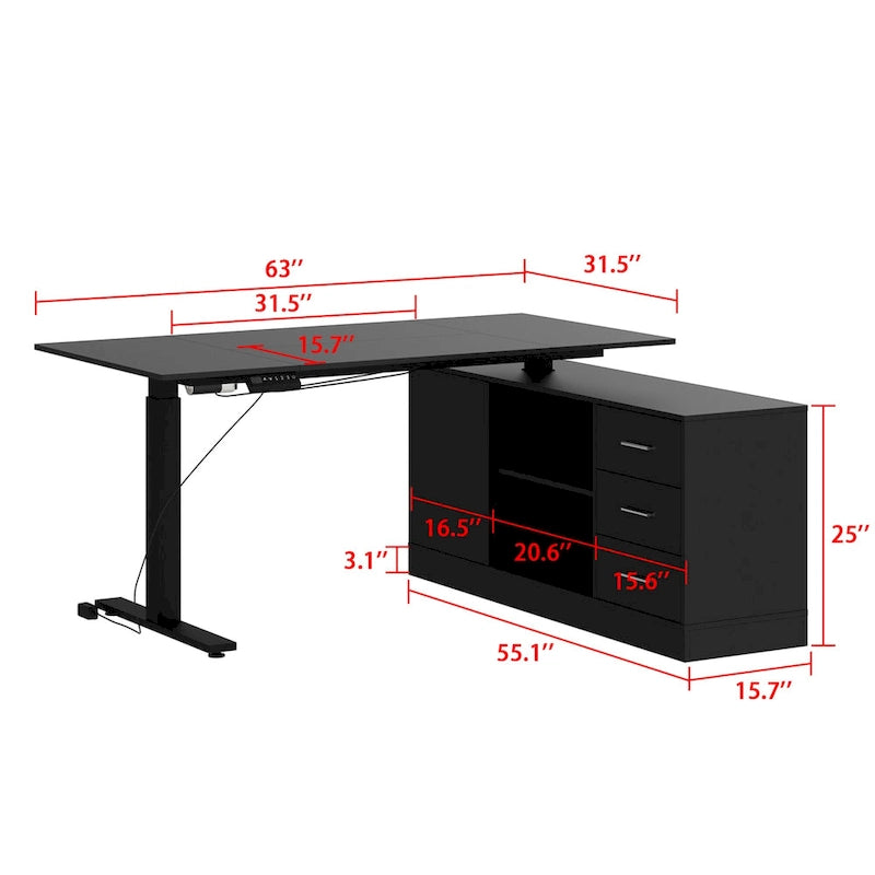 Electric Standing Desk with Storage Cabinet, 63 x 31.5