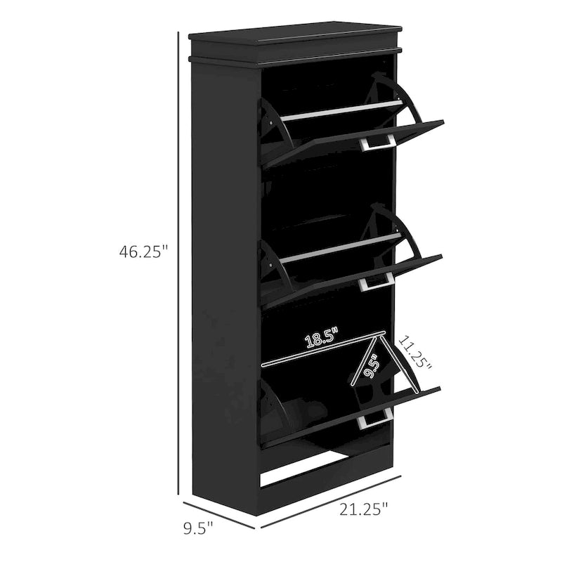 Narrow Shoe Cabinet with 3 Tilt-Out Drawers and Adjustable Shelves