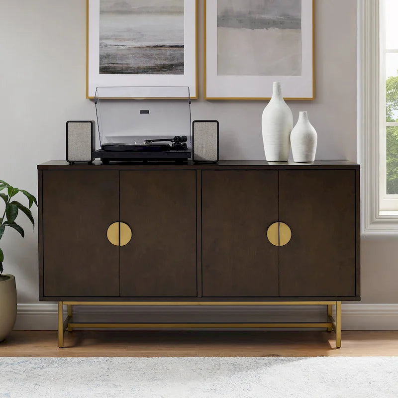 Mid-Century Modern Sideboard - Dark Brown and Gold