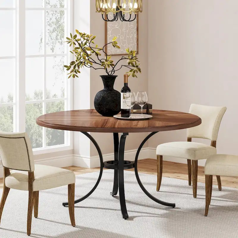 Round Farmhouse Dining Table for 4–6 People