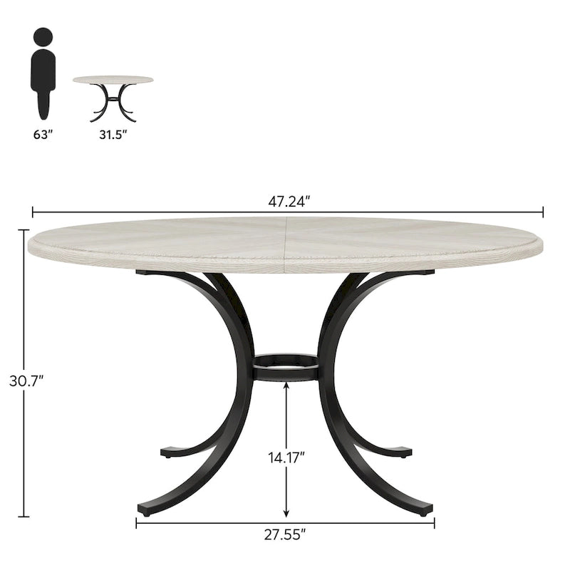 Round Farmhouse Dining Table for 4–6 People