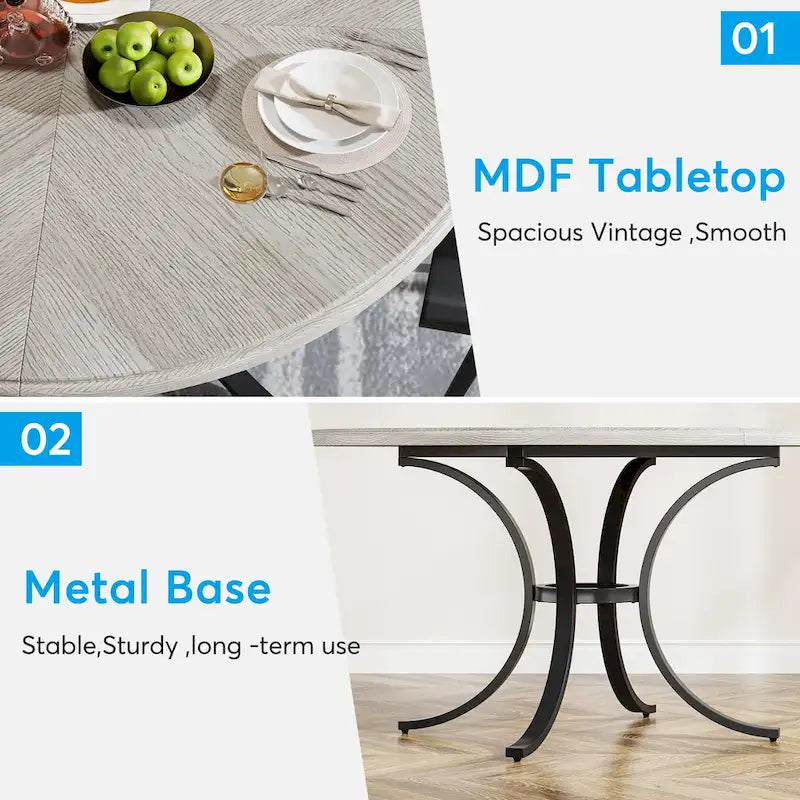 Round Farmhouse Dining Table for 4–6 People