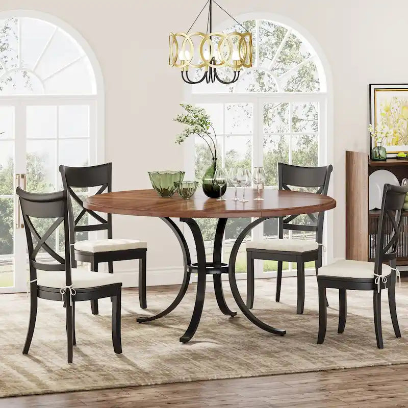 Round Farmhouse Dining Table for 4–6 People