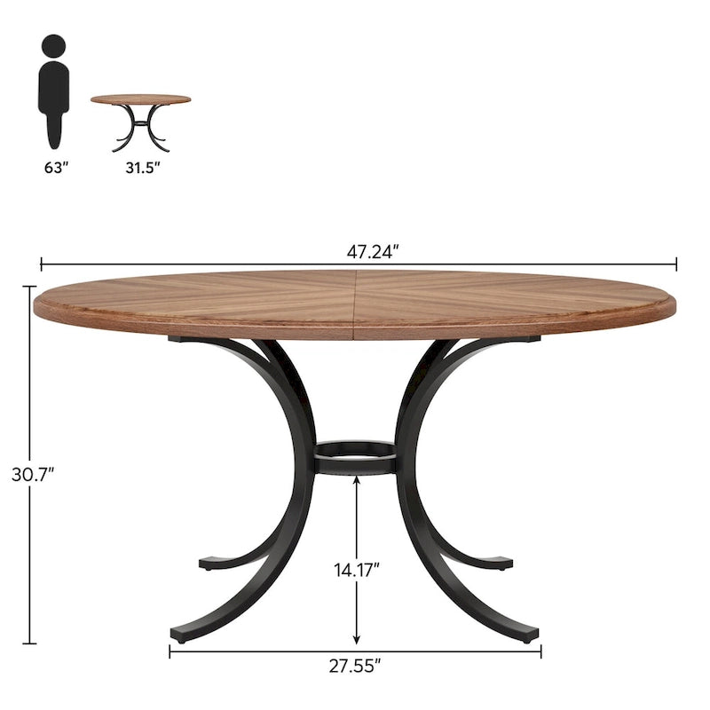 Round Farmhouse Dining Table for 4–6 People