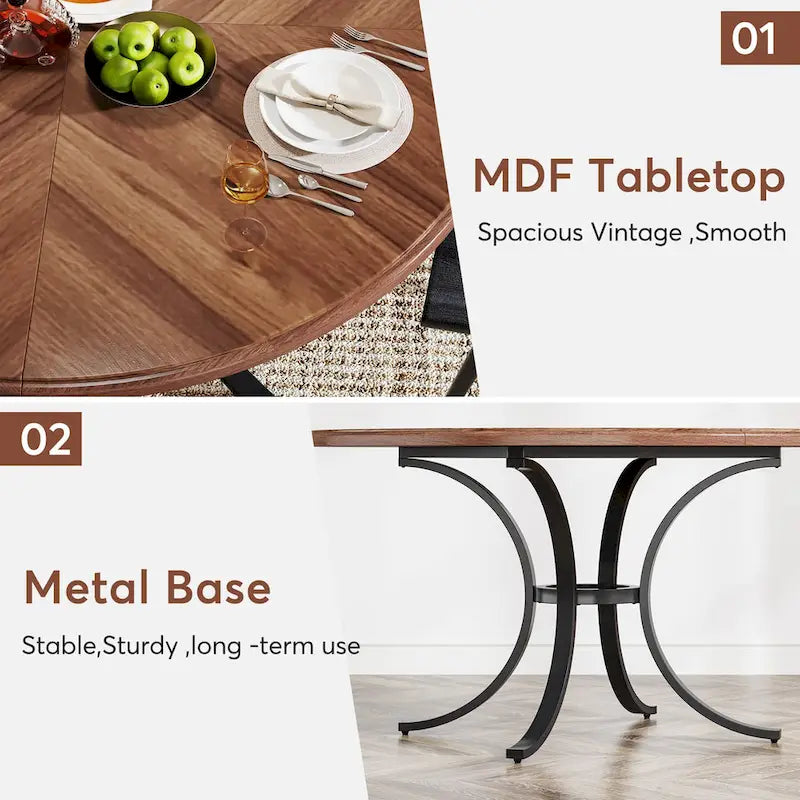 Round Farmhouse Dining Table for 4–6 People