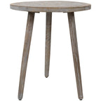 Distressed Gray Round Wooden Side Table with Engraved Top