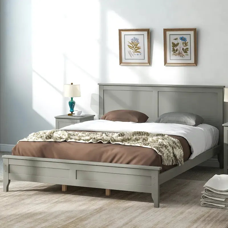 Queen Wood Platform Bed with Headboard, No Box Spring Needed