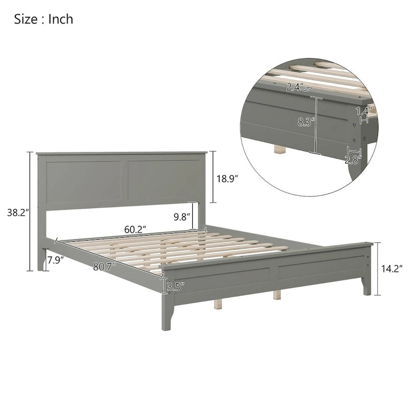 Queen Wood Platform Bed with Headboard, No Box Spring Needed