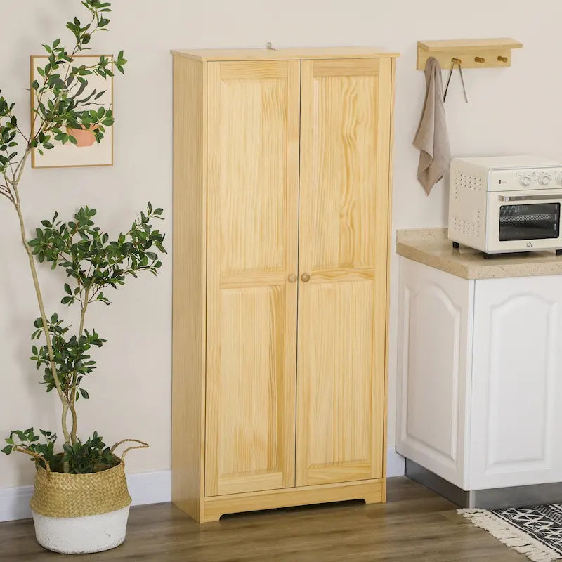 Pinewood Kitchen Pantry Cabinet with Adjustable Shelves